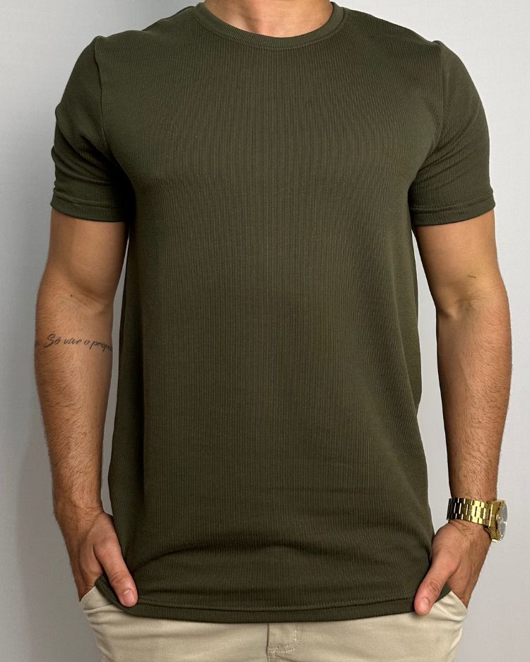 Camisa Texturizada Básica Verde Escuro