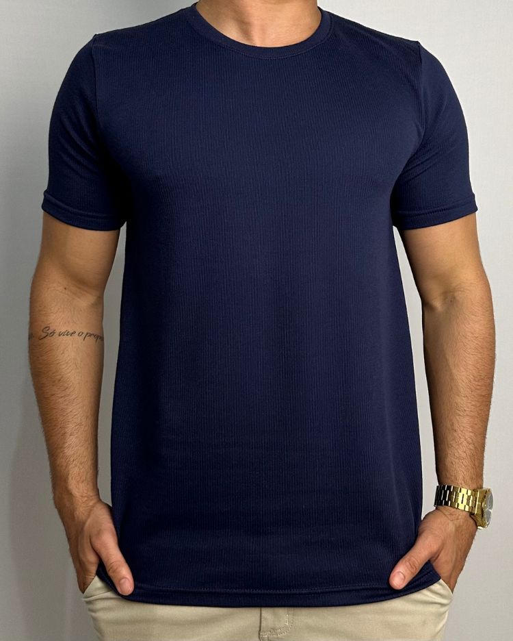 Camisa Texturizada Básica Azul Marinho