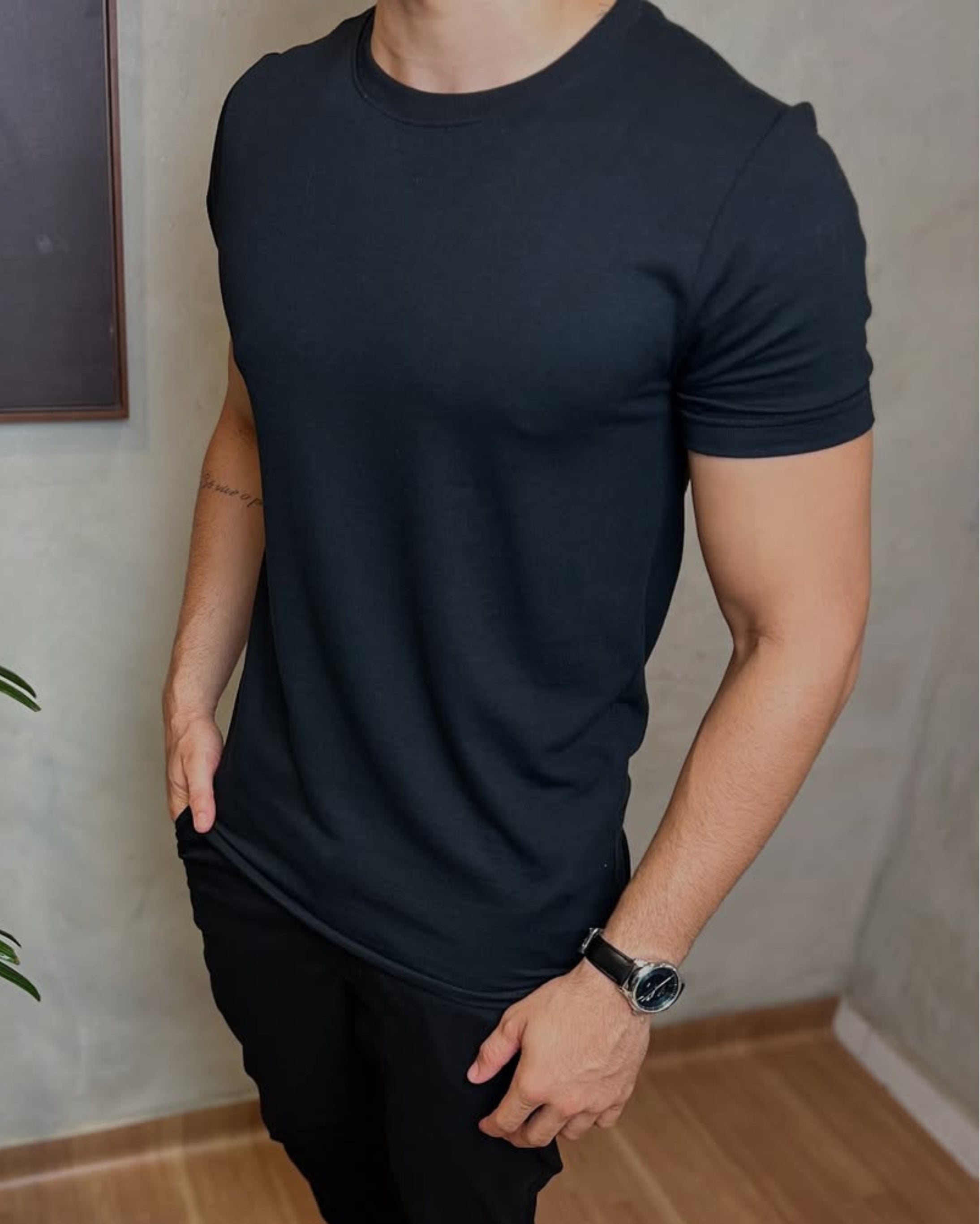 Camisa Texturizada Básica Preto